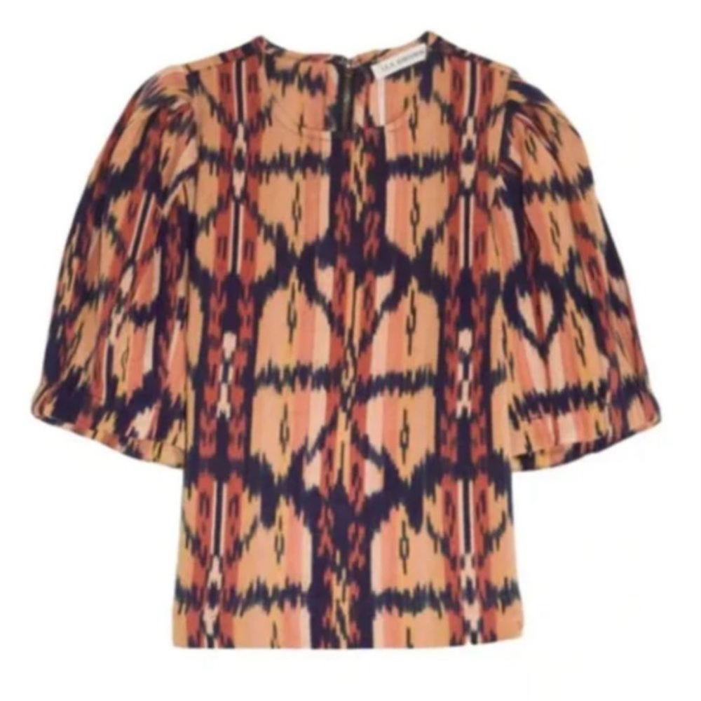 NWT ULLA JOHNSON Ikat Ember Cotton Blouse with Puff Sleeves